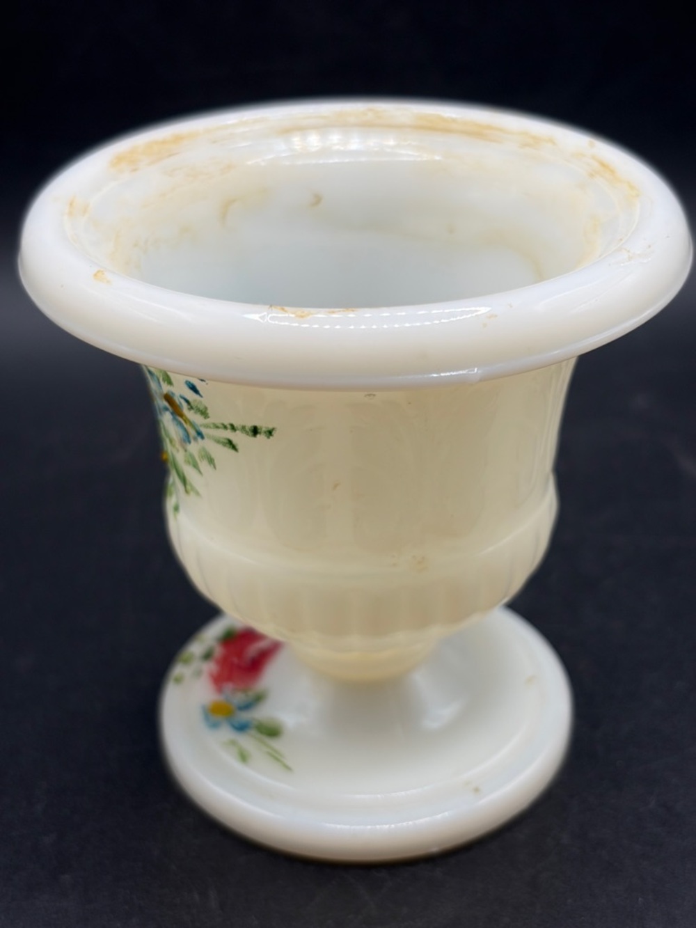 Vintage Hand Painted Floral White Milk Glass Urn Vase Vessel Cottagecore Decor - Picture 6 of 10